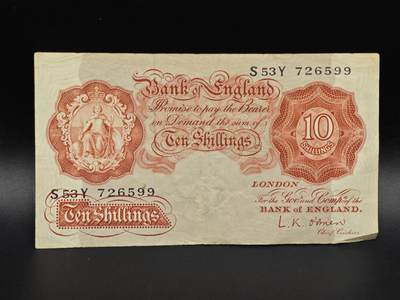 【淘币小摊】实时拍第八百六十五拍   纸币场    年前最后一周之前预留预留8号9号全部发出请更换最新收货地址不方便收货的请勿参拍或者顺丰到付 - 英国英格兰银行十先令纸币【有折】