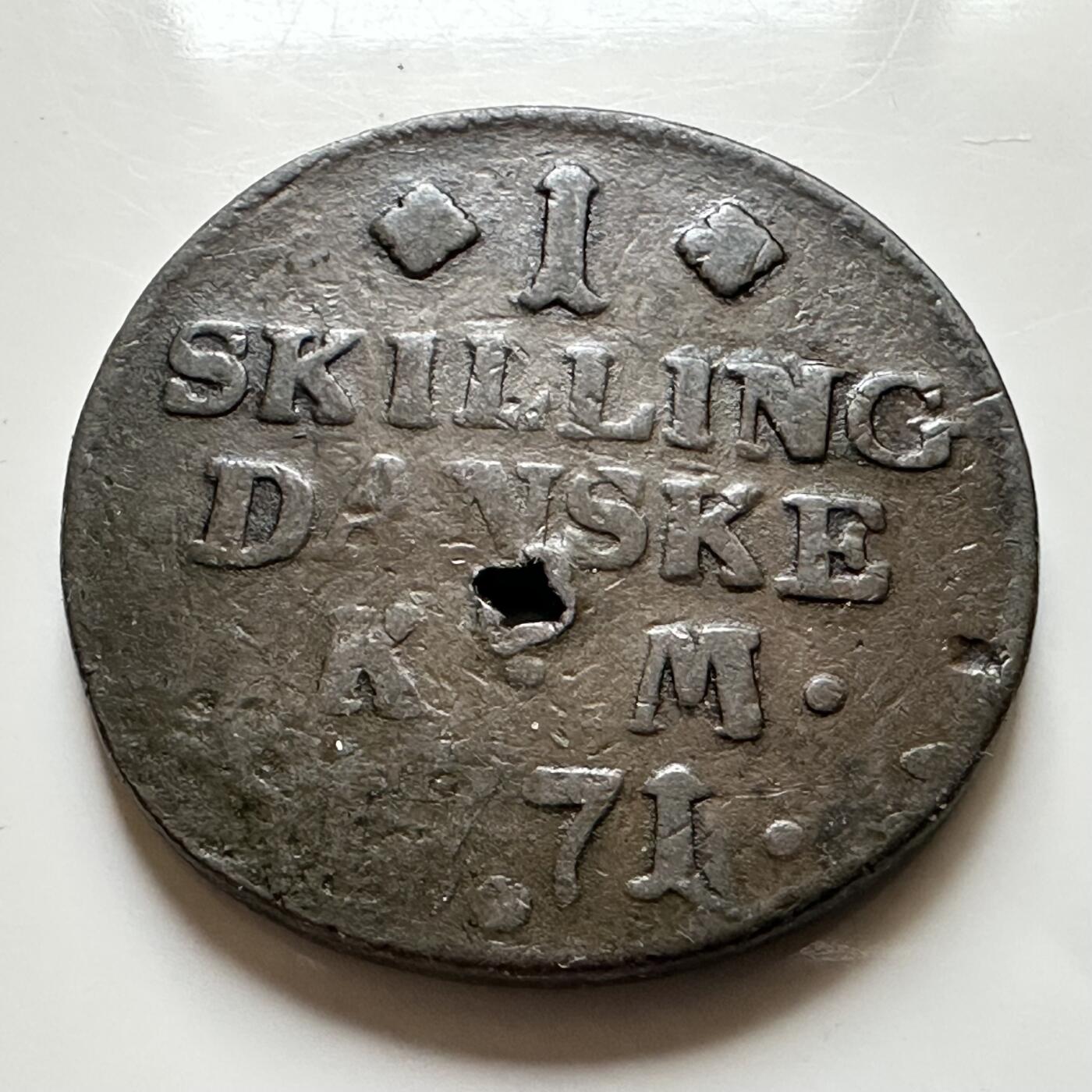 🌹外币初藏🌹🐯2026年第17场 快递将在12号停运 年前需发货的抓紧 ，年后正月十五恢复发货 丹麦 1771年 克里斯蒂安七世 1斯克林铜币