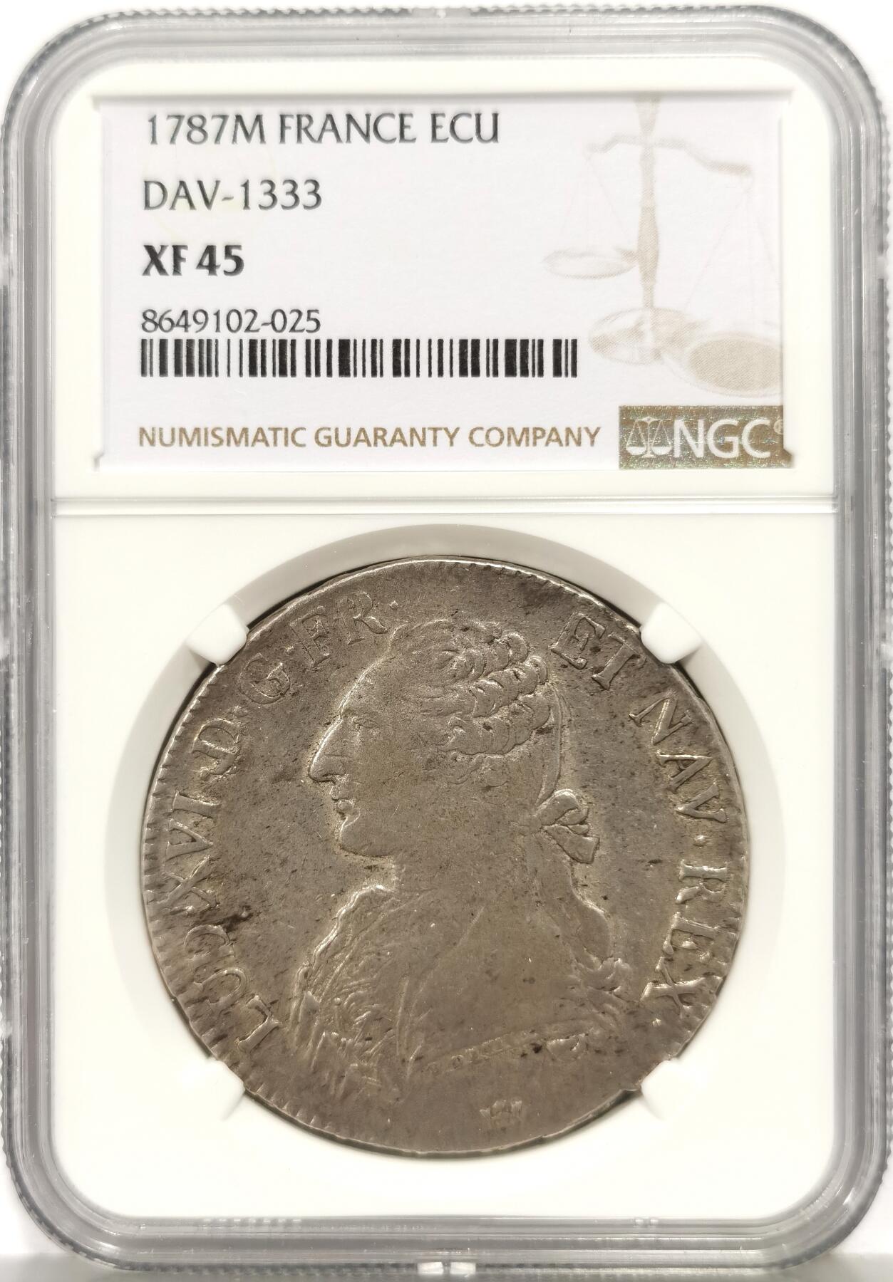 博洋堂“心向春光”2月精品大拍专场暨第160期（全场包邮） NGC XF45 法国1787M（图卢兹）路易十六埃居大银 欧陆灰彩 无减重痕