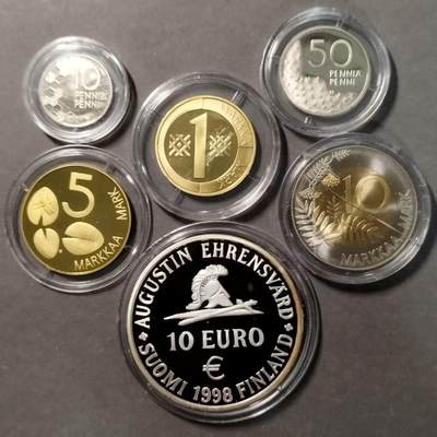 长老汇蛇年精选第九十八场拍卖 - 芬兰1998年精制套币，盒证齐全 带一枚27克大银币 非常少见，量2000