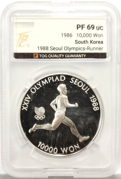 博洋堂“心向春光”2月精品大拍专场暨第160期（全场包邮） - TQG PF69UC 韩国1986年10000韩元精制银币 汉城奥运会-跑步 925银33.62克