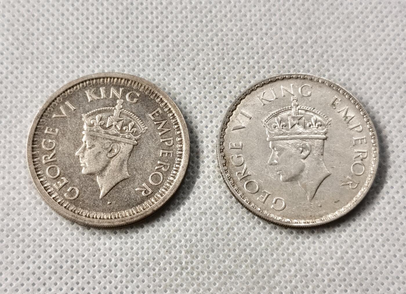 甄臻铺-世界币章拍卖（第49期）精品场拍品征集中，送拍享返佣金等优惠多多 2枚乔治六世一卢比银币早期和晚期一对，重23.2克