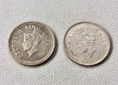 甄臻铺-世界币章拍卖（第49期）精品场拍品征集中，送拍享返佣金等优惠多多 - 2枚乔治六世一卢比银币早期和晚期一对，重23.2克