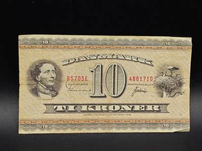 【淘币小摊】实时拍第八百六十五拍   纸币场    年前最后一周之前预留预留8号9号全部发出请更换最新收货地址不方便收货的请勿参拍或者顺丰到付 - 丹麦10克朗纸币【有折】