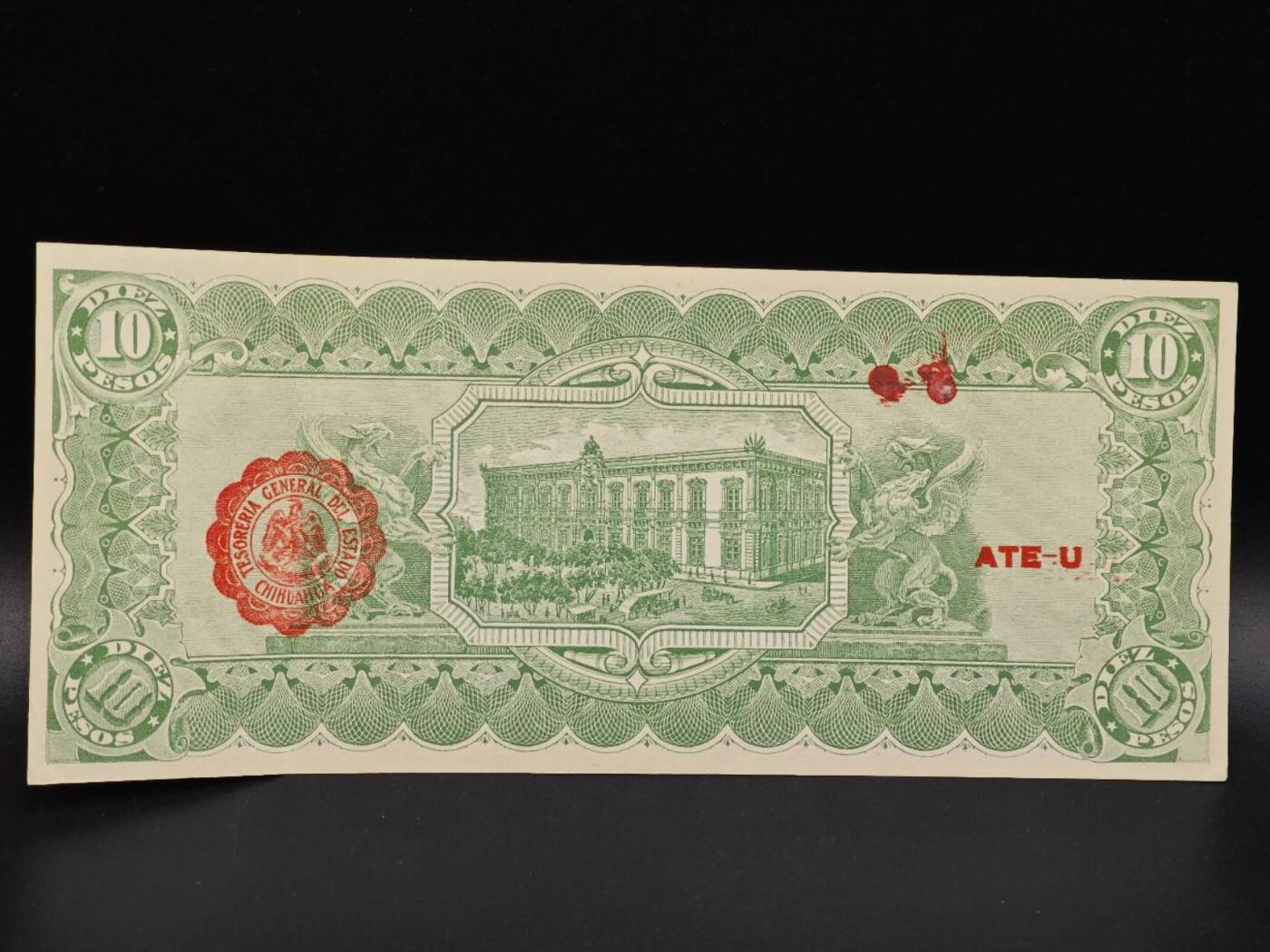 【淘币小摊】实时拍第八百六十五拍   纸币场    年前最后一周之前预留预留8号9号全部发出请更换最新收货地址不方便收货的请勿参拍或者顺丰到付 墨西哥1915年10卢比纸币【有折】