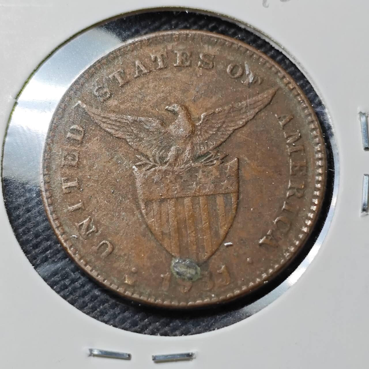 KK钱币收藏小铺  第393期  2月预留时间 周末发货  美属菲律宾1分铜币