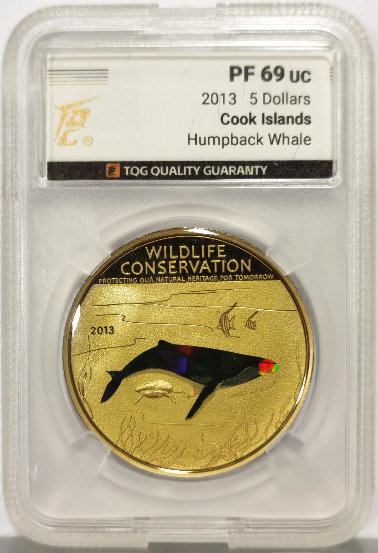博洋堂“心向春光”2月精品大拍专场暨第160期（全场包邮） TQG PF69UC 库克2013年5元彩色精制银币 棱镜动物-座头鲸 925银20克 发行量：2500