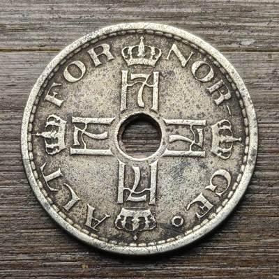 【铜匠收藏】★第147★散币专场 不寄存，30包邮。不满30元，支付5元运费。《接受代拍 代送NGC评级》 5【无寄存】挪威 1928年 7字版中孔 50欧尔