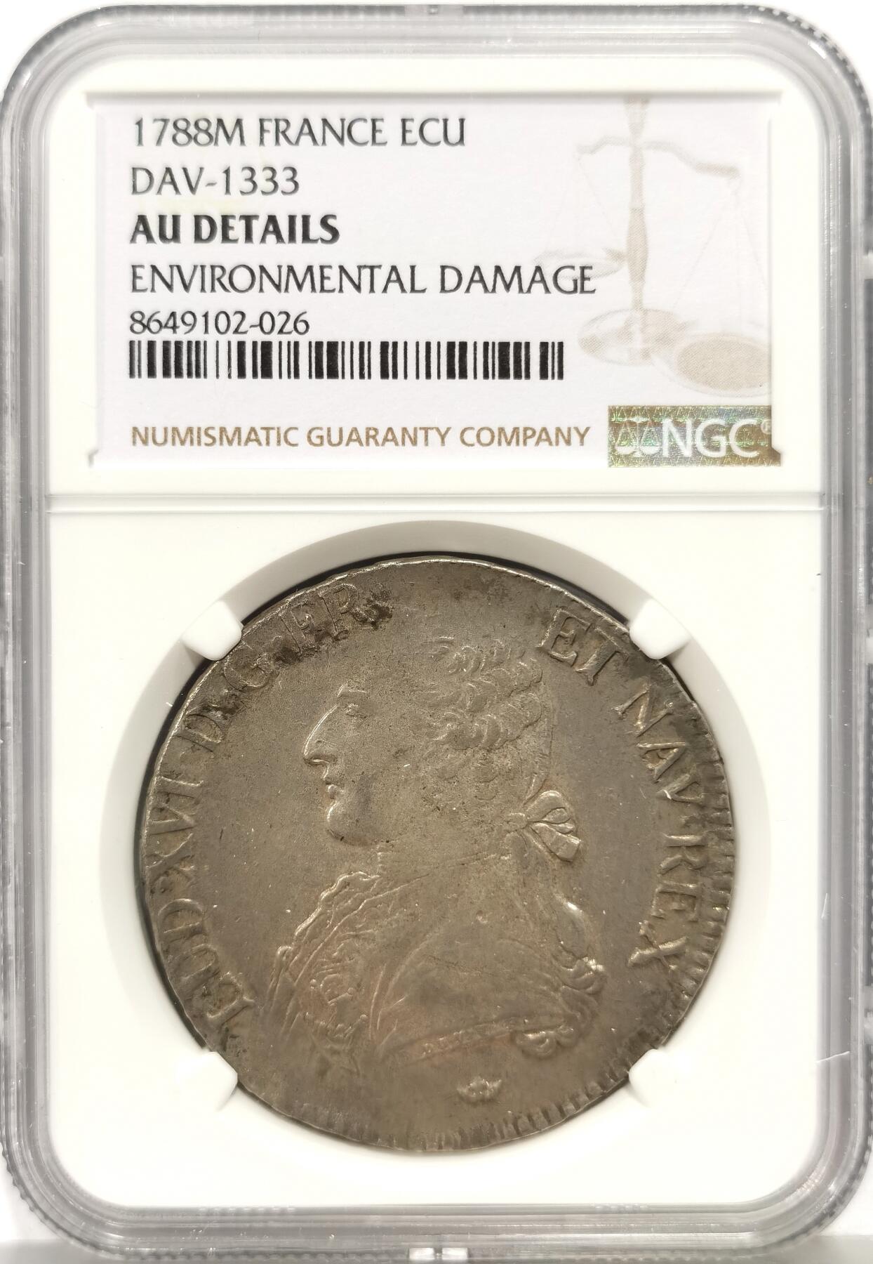 博洋堂“心向春光”2月精品大拍专场暨第160期（全场包邮） NGC AU 法国1788M路易十六埃居大银 原味 无减重痕