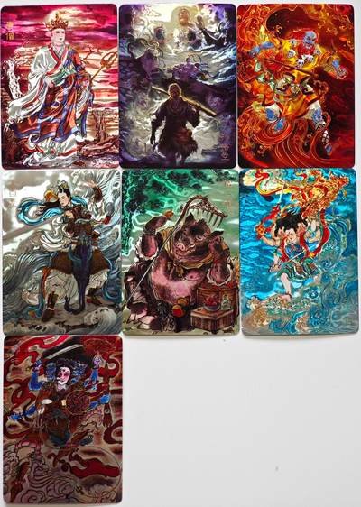 白泽拍卖卡牌手绘专场第32期（愿得长如此 年年物侯新） - 2025 百里卡牌 王涌喆 新绘西游记 7张  光刻