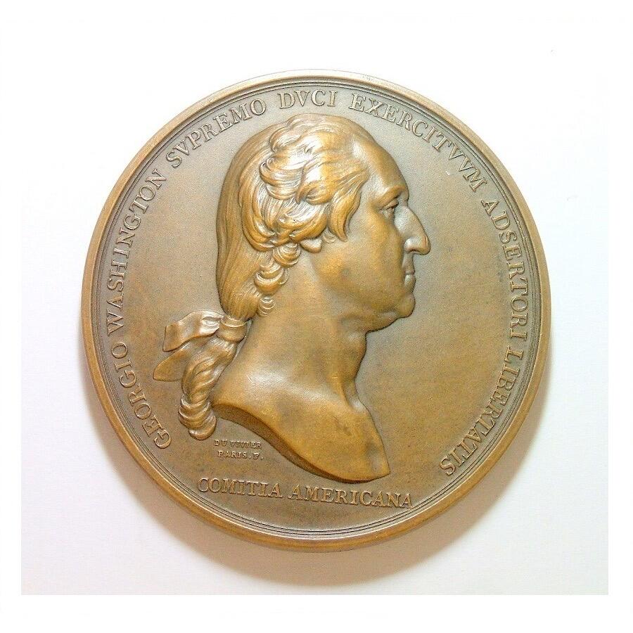 【艺术】著名法国艺术大章 1776年美国华盛顿指挥独立战争高浮雕精制超大铜章 带原盒 68MM 162克