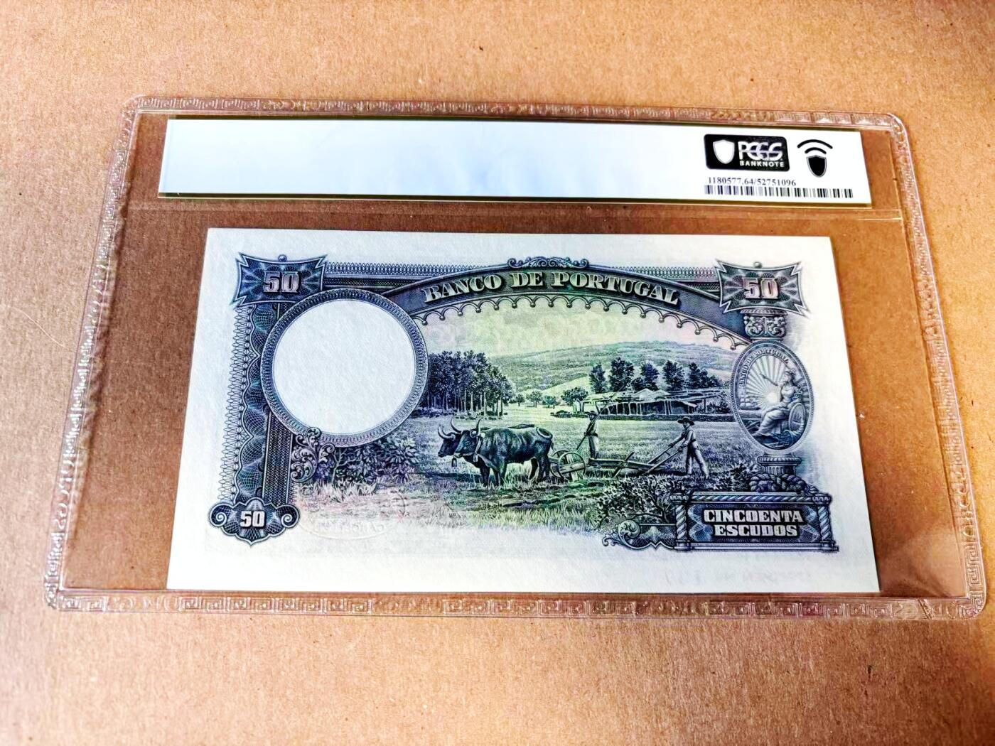 【Blue Auction】世界纸币精拍第783期——18级TOP拍卖/信誉/品质/专业/高效💫 【样钞冠军分 非常罕见】葡萄牙 早期 1932年50埃斯库多  萨尔丹哈公爵 纪念碑 背面农耕大场景 雕刻精美 PCGS64（实钞最高仅1张死中折的53 没有全新的存世 21年拍了4560美金 没有本张观感好）