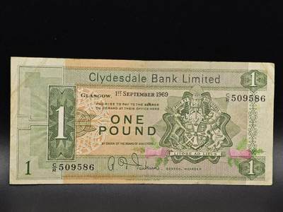 【淘币小摊】实时拍第八百六十五拍   纸币场    年前最后一周之前预留预留8号9号全部发出请更换最新收货地址不方便收货的请勿参拍或者顺丰到付 - 英国克莱德代尔银行一镑纸币【有折】