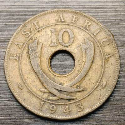 【铜匠收藏】★第147★散币专场 不寄存，30包邮。不满30元，支付5元运费。《接受代拍 代送NGC评级》 25【无寄存】英属东非 1943年 10分 青铜币