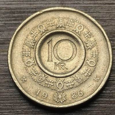 【铜匠收藏】★第147★散币专场 不寄存，30包邮。不满30元，支付5元运费。《接受代拍 代送NGC评级》 76【无寄存】1986年 挪威 10克朗
