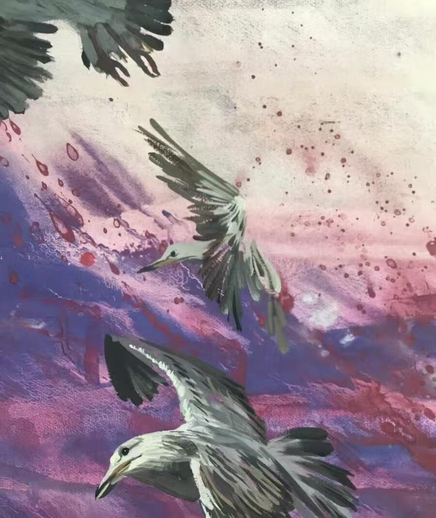 勋章杂货 手绘水彩，大浪海鸟，79✖️54厘米