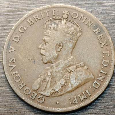 【铜匠收藏】★第147★散币专场 不寄存，30包邮。不满30元，支付5元运费。《接受代拍 代送NGC评级》 81【无寄存】澳大利亚 1920年 1便士 乔治五世 铜币