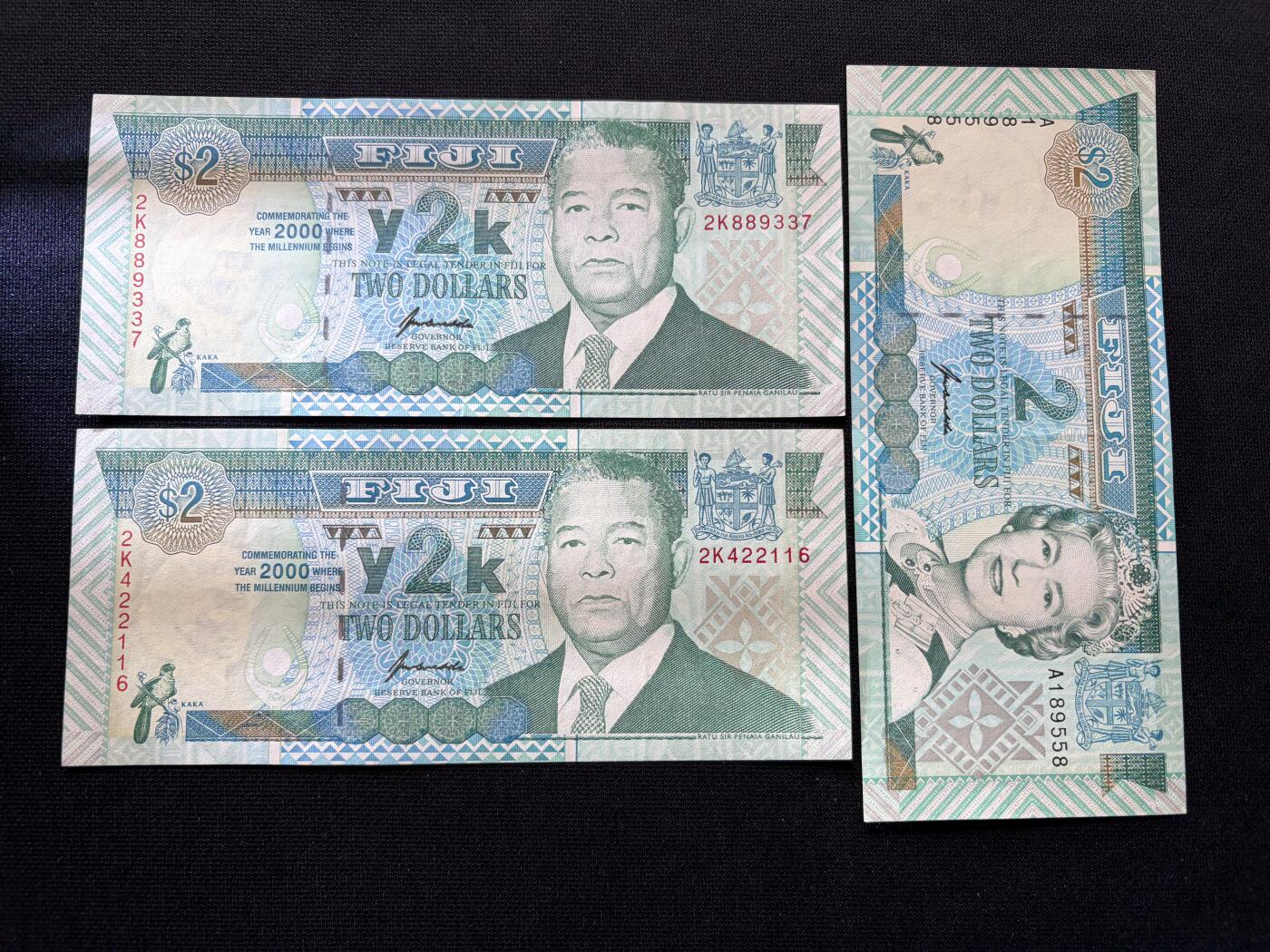 咖啡豆•收藏 2026年Feb_10th世界各国纸币拍卖 3枚 斐济岛 2元 美品近新AU 外国纸币