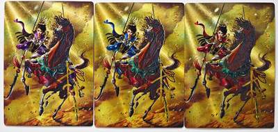 白泽拍卖卡牌手绘专场第32期（愿得长如此 年年物侯新） - 2024 卡德曼 巾帼录 一丈青 扈三娘 3张 005/108，012/108，070/108 杆子亲签 粗闪