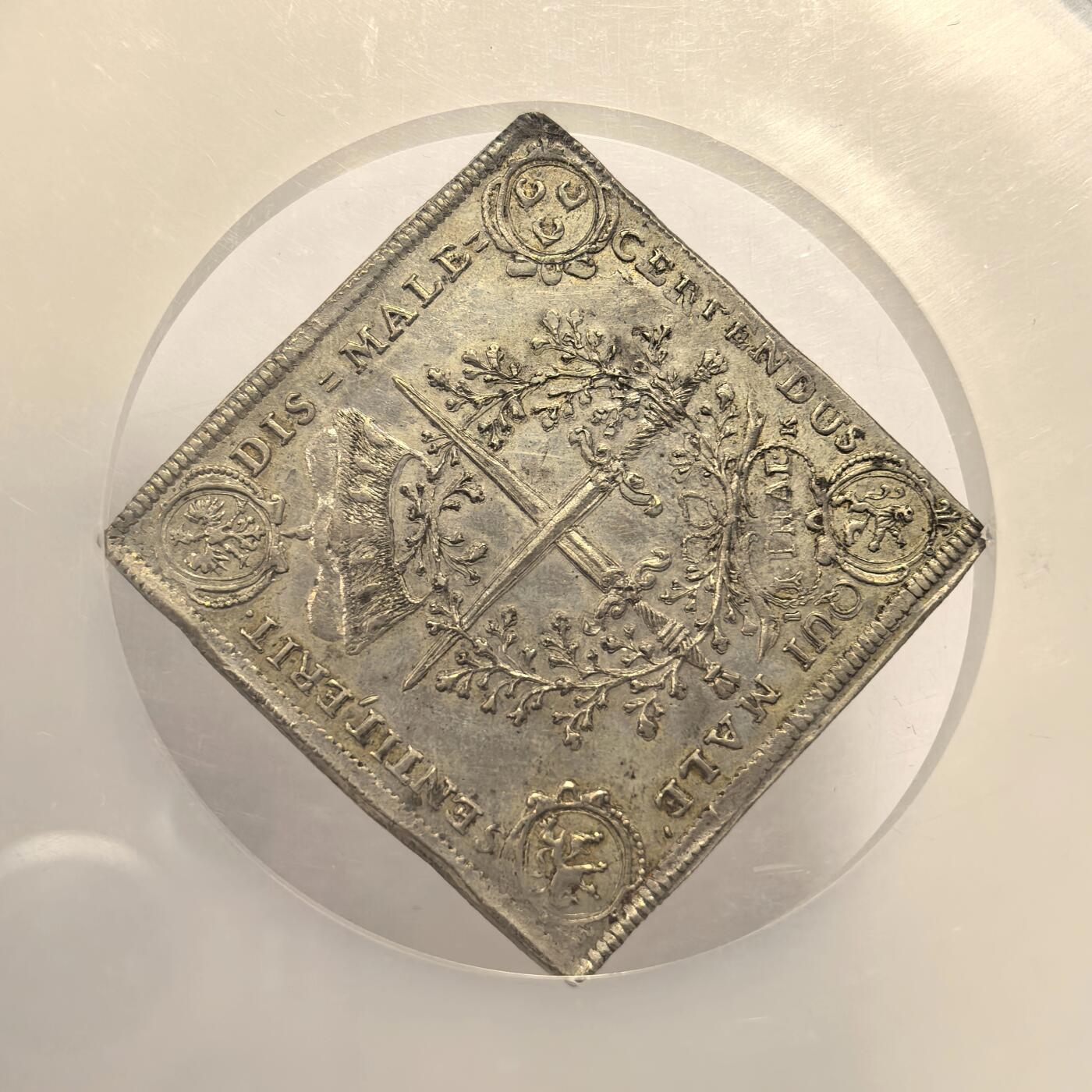 博洋堂“心向春光”2月精品大拍专场暨第160期（全场包邮） NGC MS62 1693年德国萨克森方型泰勒Klippe 纪念约翰奥格尔格四世接受嘉德勋章而铸造的馈赠币，深打带底光，设计精美，非常漂亮