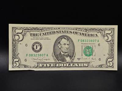【淘币小摊】实时拍第八百六十五拍   纸币场    年前最后一周之前预留预留8号9号全部发出请更换最新收货地址不方便收货的请勿参拍或者顺丰到付 - 美国5美元纸币【有折】