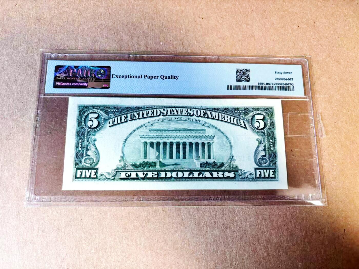 【Blue Auction】世界纸币精拍第783期——18级TOP拍卖/信誉/品质/专业/高效💫 美国 1995年5美金  PMG67EPQ