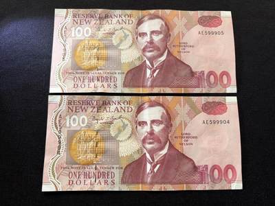 咖啡豆•收藏 2026年Feb_10th世界各国纸币拍卖 - 2枚 新西兰 1992年 100元 美品近新AU 外国纸币