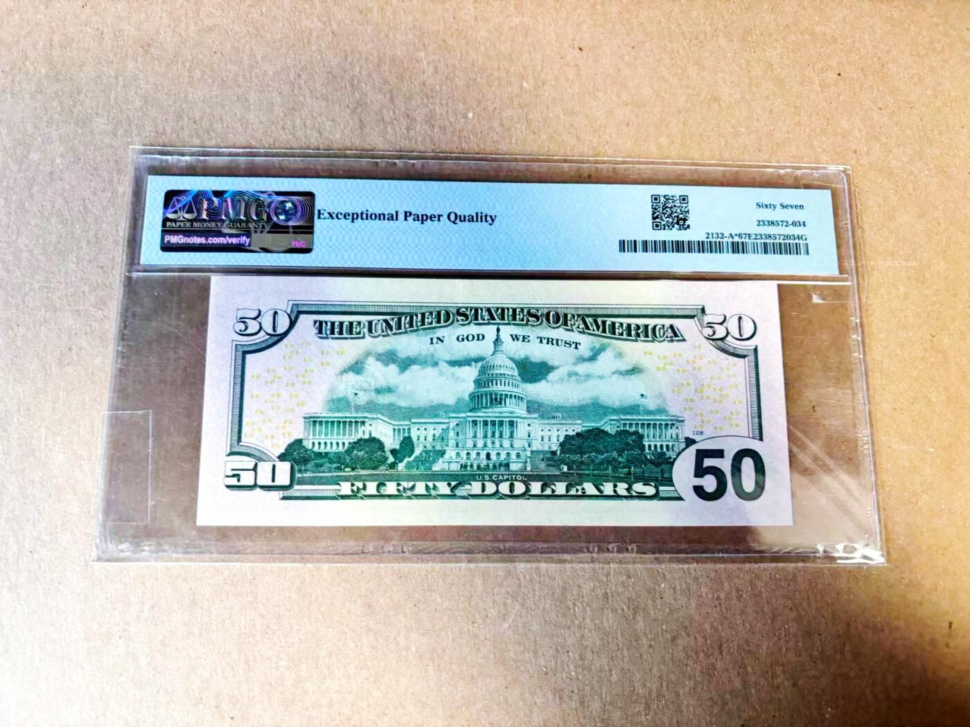 【Blue Auction】世界纸币精拍第783期——18级TOP拍卖/信誉/品质/专业/高效💫 【88尾补号】美国 2013年50美金  PMG67EPQ