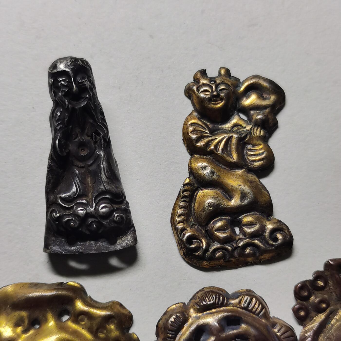 杂件专场99期 清末民国鎏金银和鎏金铜，上面两个银