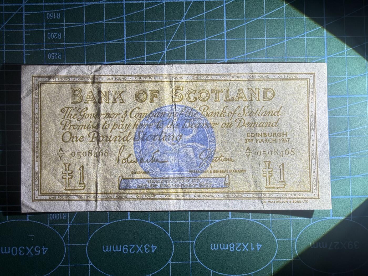 【炜奕收藏】，第五十九期，苏格兰多时期钞票，年前最后一期，拍后所有寄存物品将寄出 1967年苏格兰银行1镑，品相如图