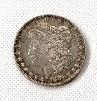 甄臻铺-世界币章拍卖（第49期）精品场拍品征集中，送拍享返佣金等优惠多多 - 1881摩根银币，黑色五彩，细节见图