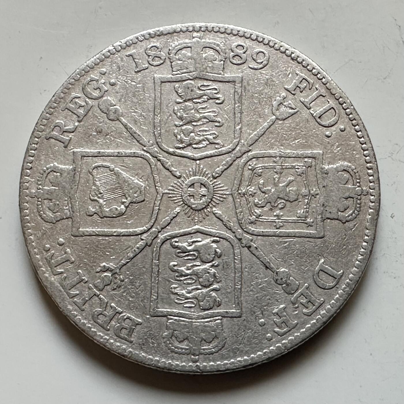 🌹外币初藏🌹🐯2026年第17场 快递将在12号停运 年前需发货的抓紧 ，年后正月十五恢复发货 英国1889年双弗罗林银币 22.62克 92.5%高银