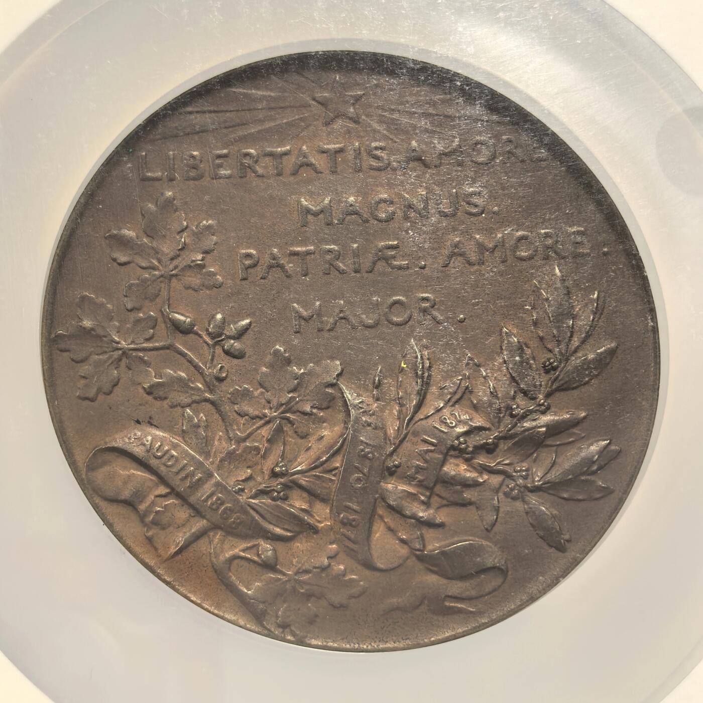 博洋堂“心向春光”2月精品大拍专场暨第160期（全场包邮） NGC MS64BN 法国1882年政治家莱昂·甘必大逝世纪念铜章，69mm（大师罗蒂作品）