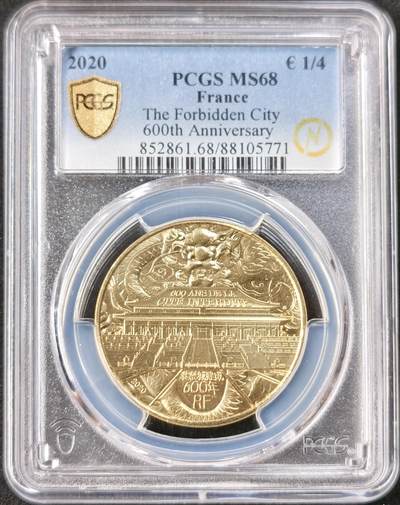 甄臻铺-世界币章拍卖（第49期）精品场拍品征集中，送拍享返佣金等优惠多多 - PCGS-MS68 2020年法国纪念紫禁城建成600年1/4欧纪念币