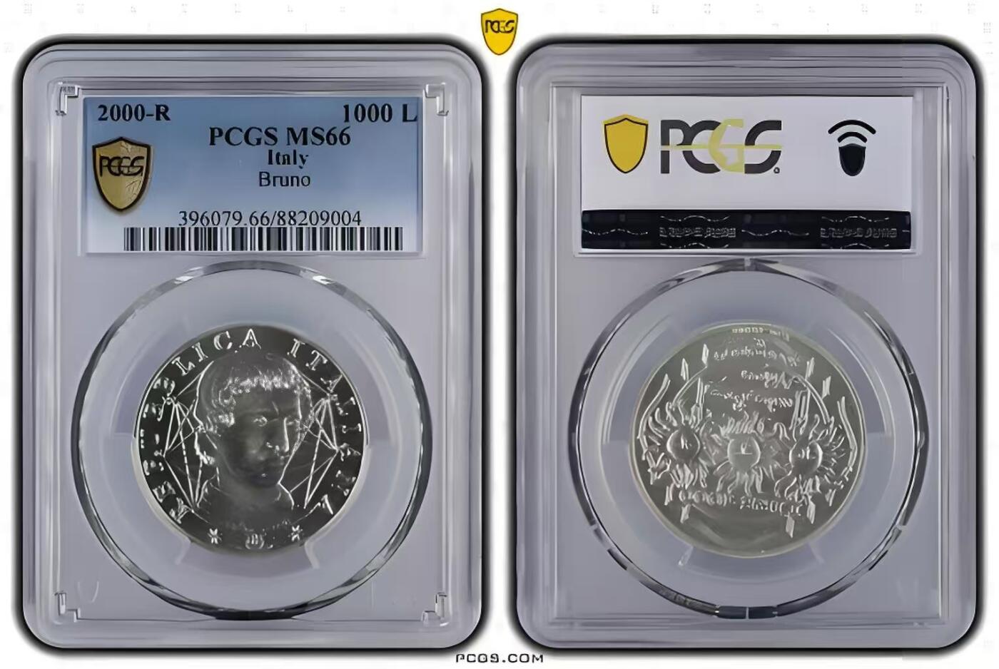 长老汇蛇年精选第九十八场拍卖 意大利2000年布鲁诺1000里拉银币，PCGS MS 66，更高分仅两枚，收藏级