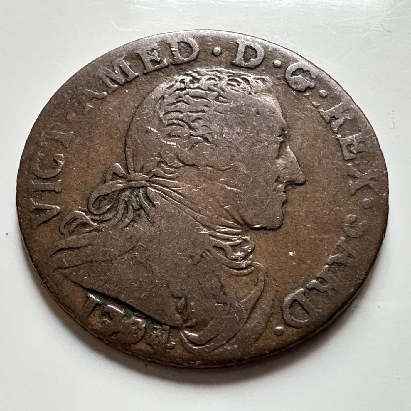 🌹外币初藏🌹🐯2026年第17场 快递将在12号停运 年前需发货的抓紧 ，年后正月十五恢复发货 撒丁王国 1794年 维托里奥·阿梅迪奥三世 5索尔铜币