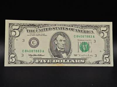 【淘币小摊】实时拍第八百六十五拍   纸币场    年前最后一周之前预留预留8号9号全部发出请更换最新收货地址不方便收货的请勿参拍或者顺丰到付 - 美国5美元纸币【有折】