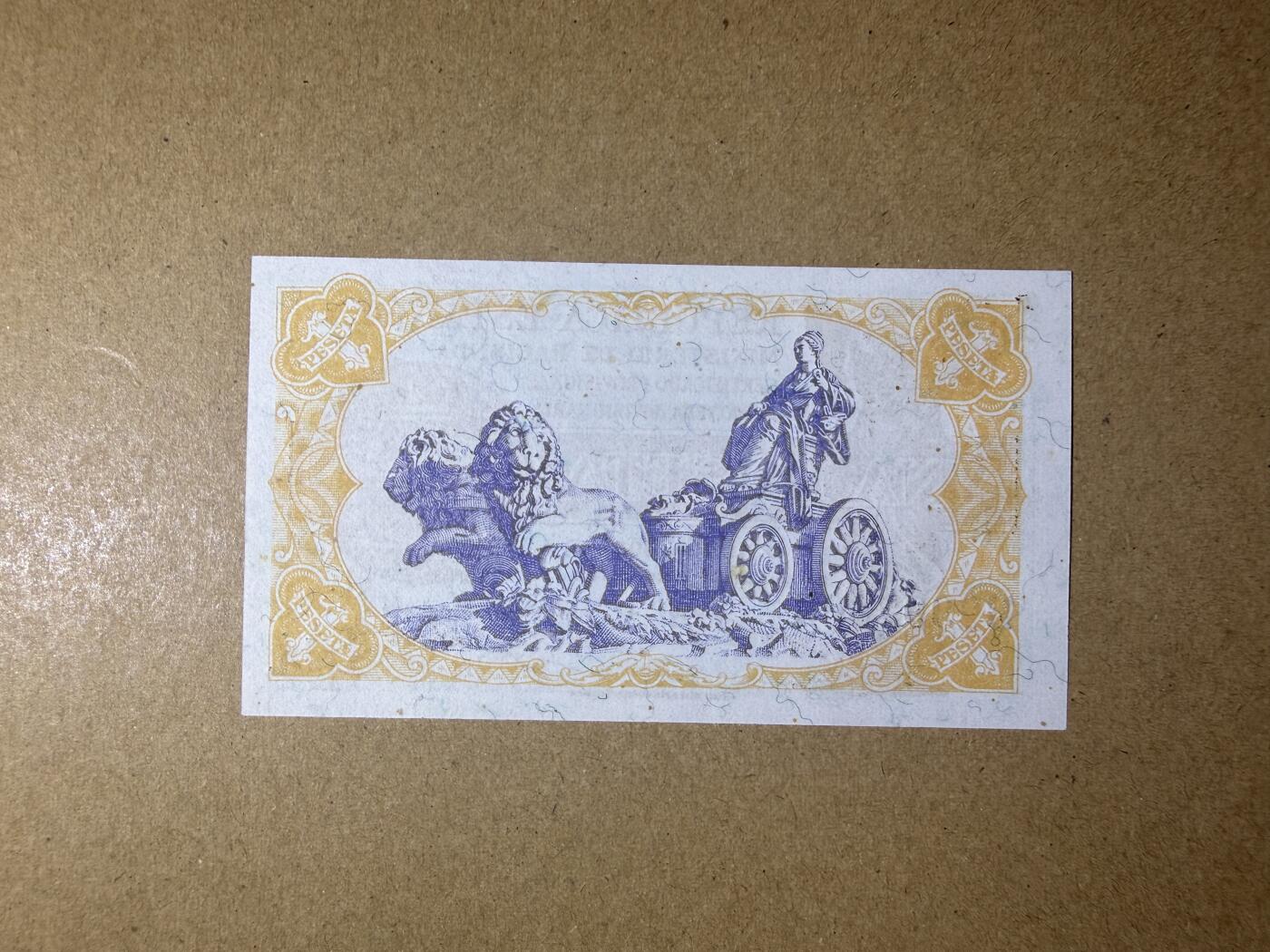 《艾美收藏》第231期-2.8周日外币精品(春节前收官)-世界最佳纸币特辑 西班牙1比塞塔 UNC 1937年 老版本纸币票面有几处小黄点 无4