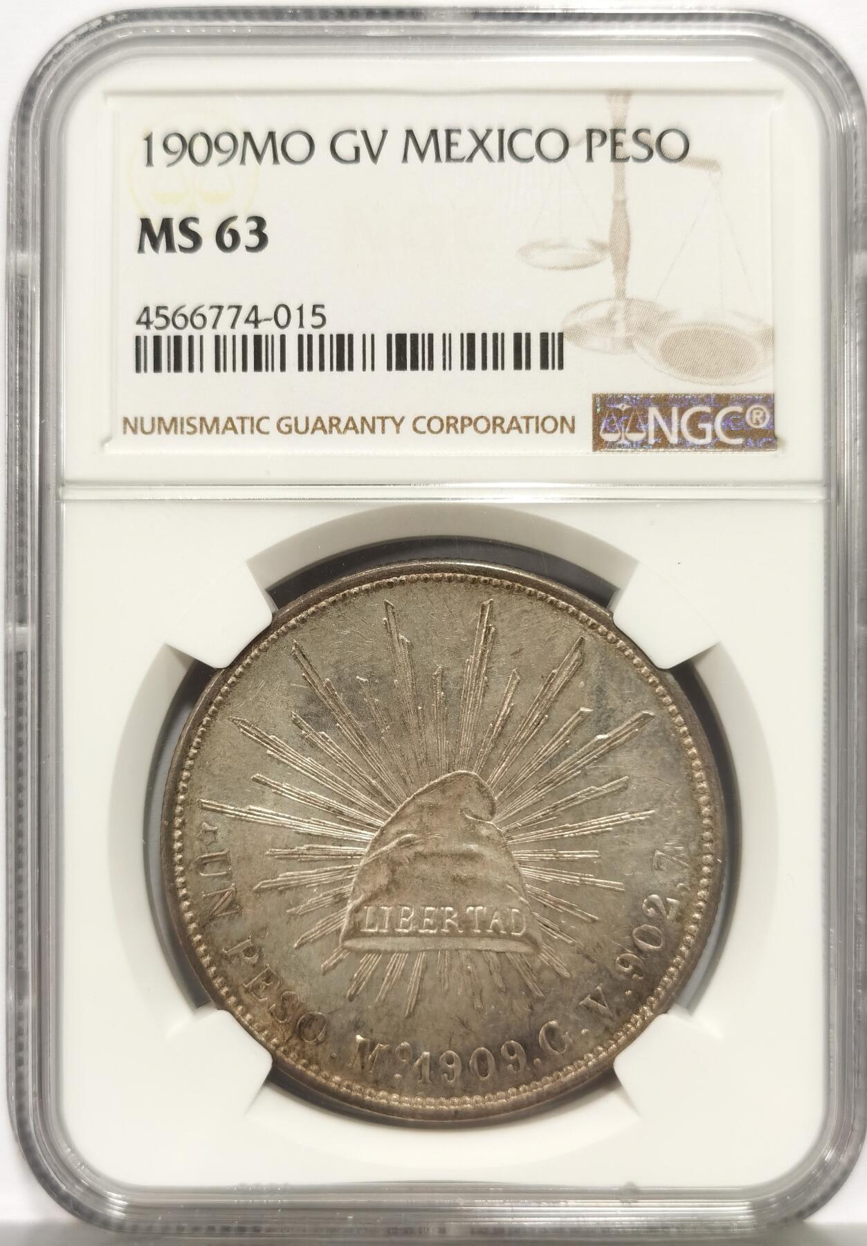 博洋堂“心向春光”2月精品大拍专场暨第160期（全场包邮） NGC MS63 墨西哥1909年MO GV版直边鹰洋 原味原光 关门年份