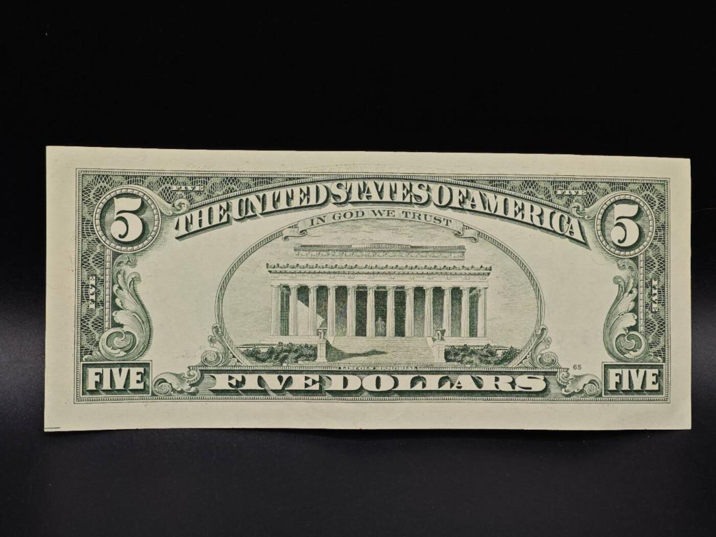 【淘币小摊】实时拍第八百六十五拍   纸币场    年前最后一周之前预留预留8号9号全部发出请更换最新收货地址不方便收货的请勿参拍或者顺丰到付 美国5美元纸币【有折】