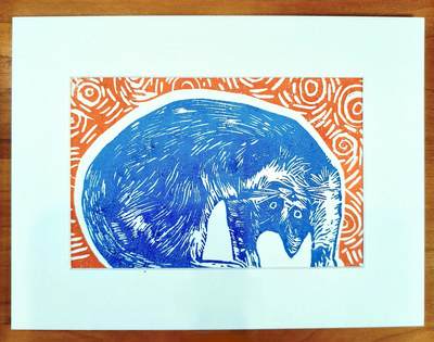 套色版画-萌宠专场 - 套色版画《伸懒腰》