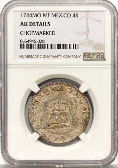 博洋堂“心向春光”2月精品大拍专场暨第160期（全场包邮） - NGC AUD 西属墨西哥1744年地球双柱4r，打制的非常清晰，底光不错，实属难得，表面并未发现明显的戳记，可能错评，4r数量要远小于8r，此枚值得关注