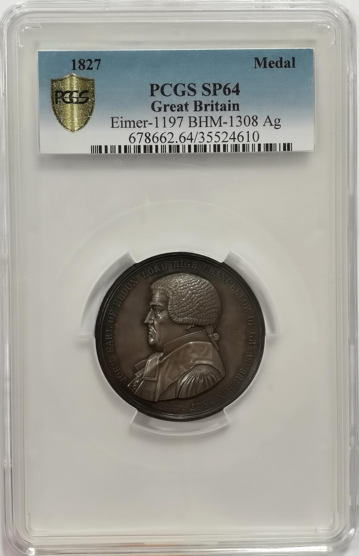 博洋堂“心向春光”2月精品大拍专场暨第160期（全场包邮） PCGS SP64 英国1827年大法官纪念银章，背面记录法官一生，深打欧洲老彩包浆，300年的绝美收藏级天花板