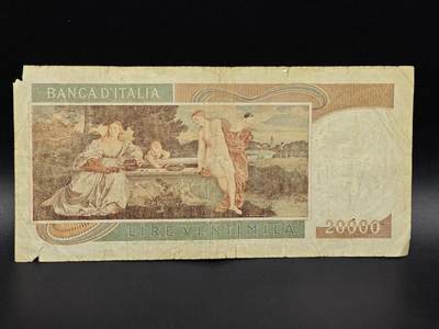 【淘币小摊】实时拍第八百六十五拍   纸币场    年前最后一周之前预留预留8号9号全部发出请更换最新收货地址不方便收货的请勿参拍或者顺丰到付 - 意大利20000里拉纸币【有折】