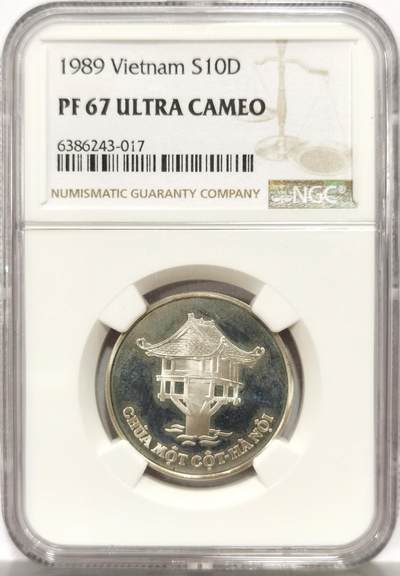 博洋堂“心向春光”2月精品大拍专场暨第160期（全场包邮） - NGC PF67UC 越南1989年胡志明百年纪念独柱寺10DONG精制银币，非常稀少的品种