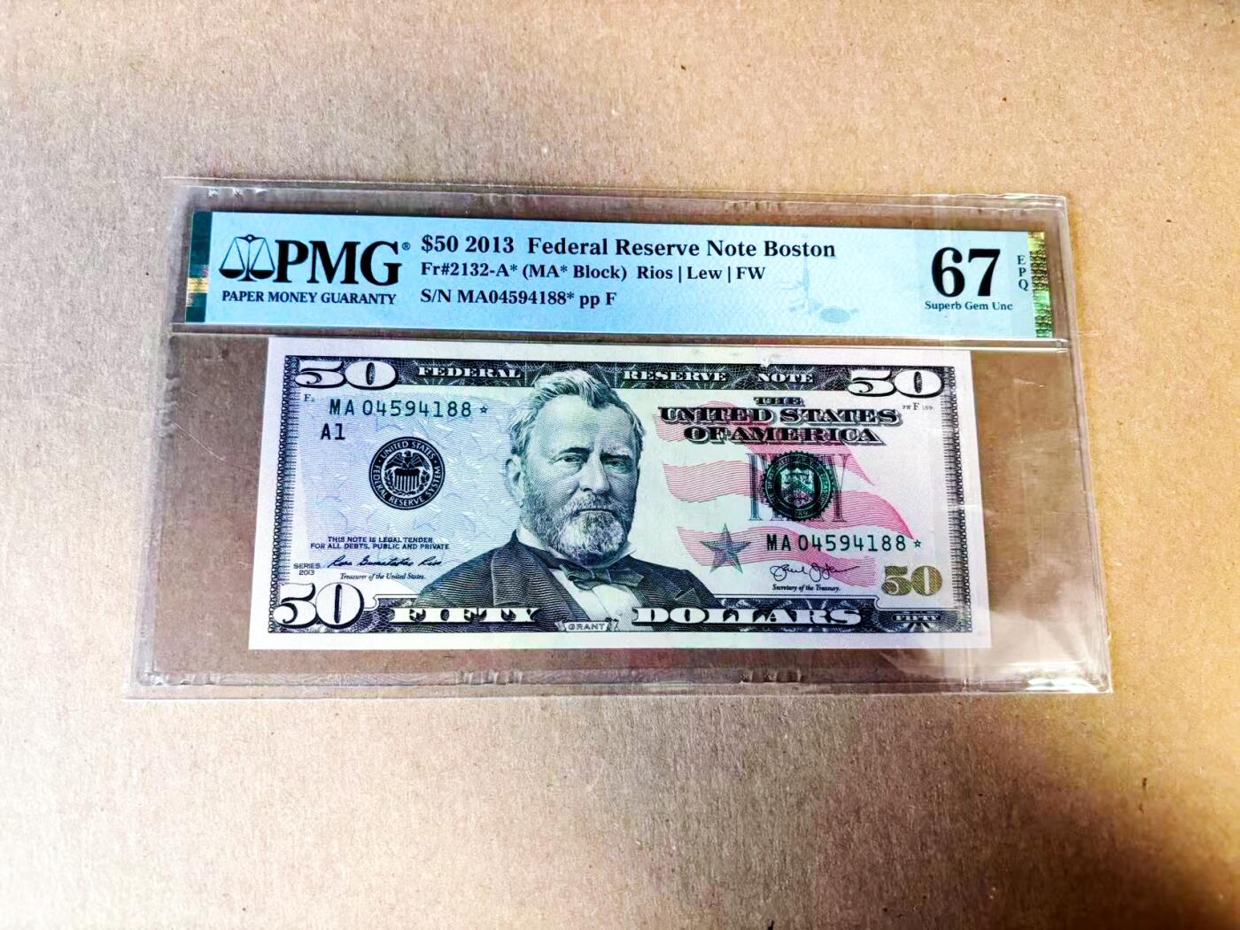 【Blue Auction】世界纸币精拍第783期——18级TOP拍卖/信誉/品质/专业/高效💫 【88尾补号】美国 2013年50美金  PMG67EPQ