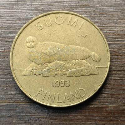 【铜匠收藏】★第147★散币专场 不寄存，30包邮。不满30元，支付5元运费。《接受代拍 代送NGC评级》 63【无寄存】芬兰 1993年 5马克 海豹 铜铝镍币