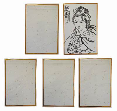 白泽拍卖卡牌手绘专场第32期（愿得长如此 年年物侯新） - 2024 承匠 动物水浒 人物版梁山五虎将 色纸 5张 A5  林冲色纸独行正明签绘 扈三娘