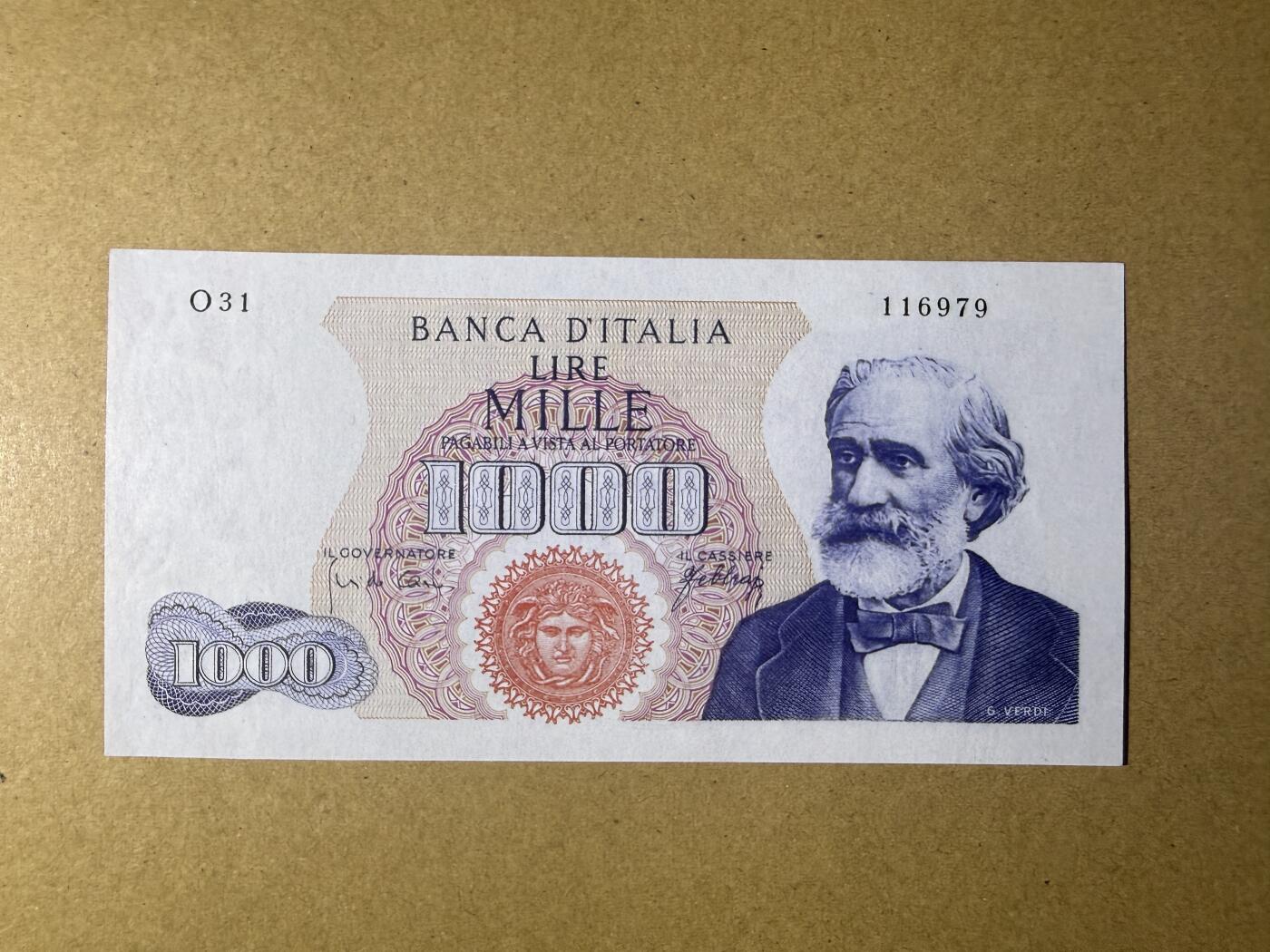 《艾美收藏》第231期-2.8周日外币精品(春节前收官)-世界最佳纸币特辑 意大利1000里拉 UNC 1965年老版本 意大利歌剧作曲家威尔第 无4