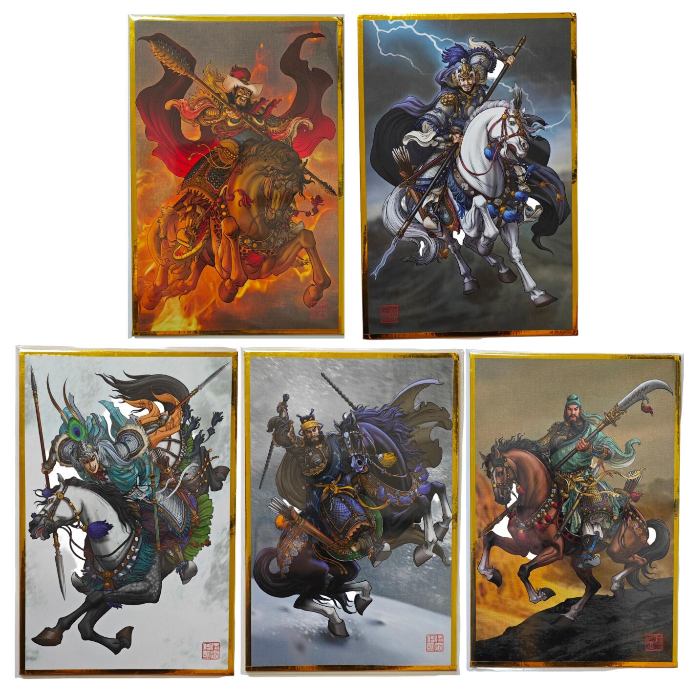 白泽拍卖卡牌手绘专场第32期（愿得长如此 年年物侯新） 2024 承匠 动物水浒 人物版梁山五虎将 色纸 5张 A5  林冲色纸独行正明签绘 扈三娘
